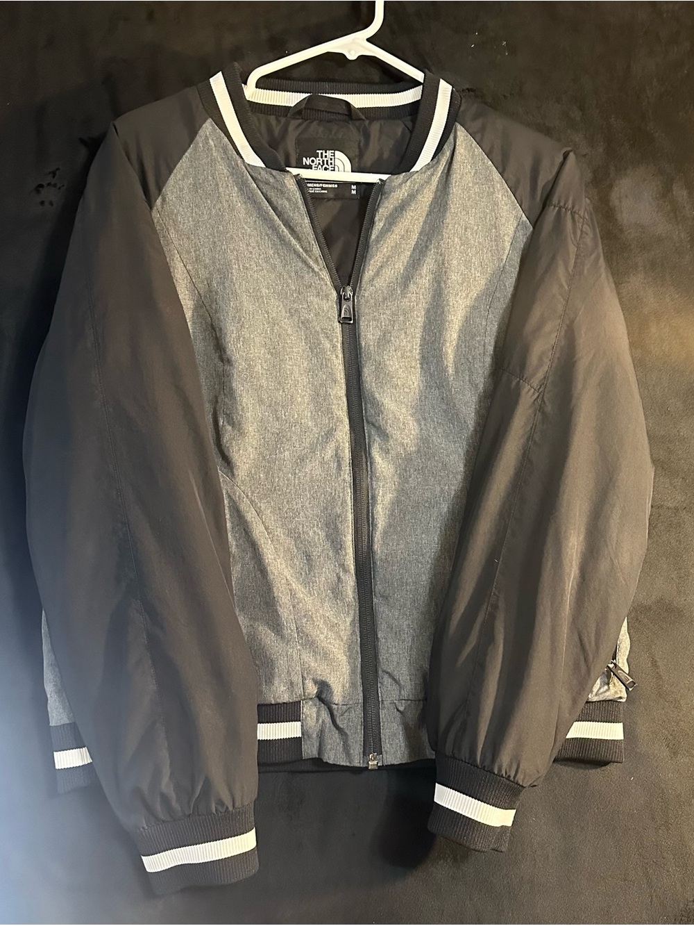The North Face Black and Gray Raglan Bomber Jacket